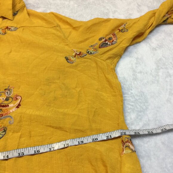 Anthropologie Fig & Flower Top Shirt XL Womans Yellow Embroidered Button Up Boho - Picture 8 of 16